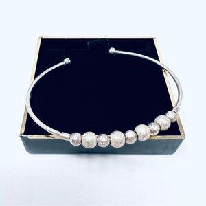 Sterling Silver Textured Ball Bead Charm Cuff Bracelet